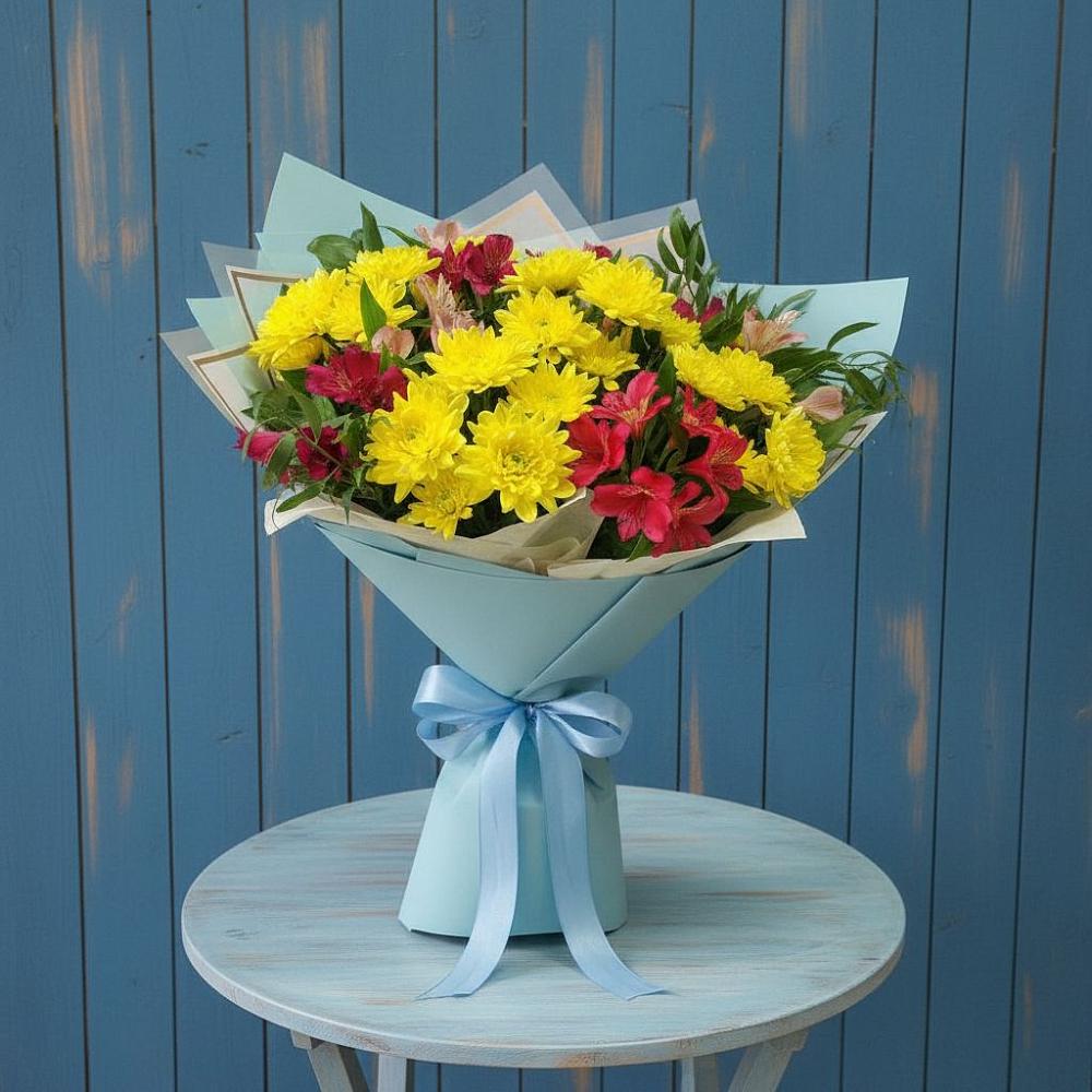 Букет цветов из: Альстромерии и Хризантемы в Воскресенске