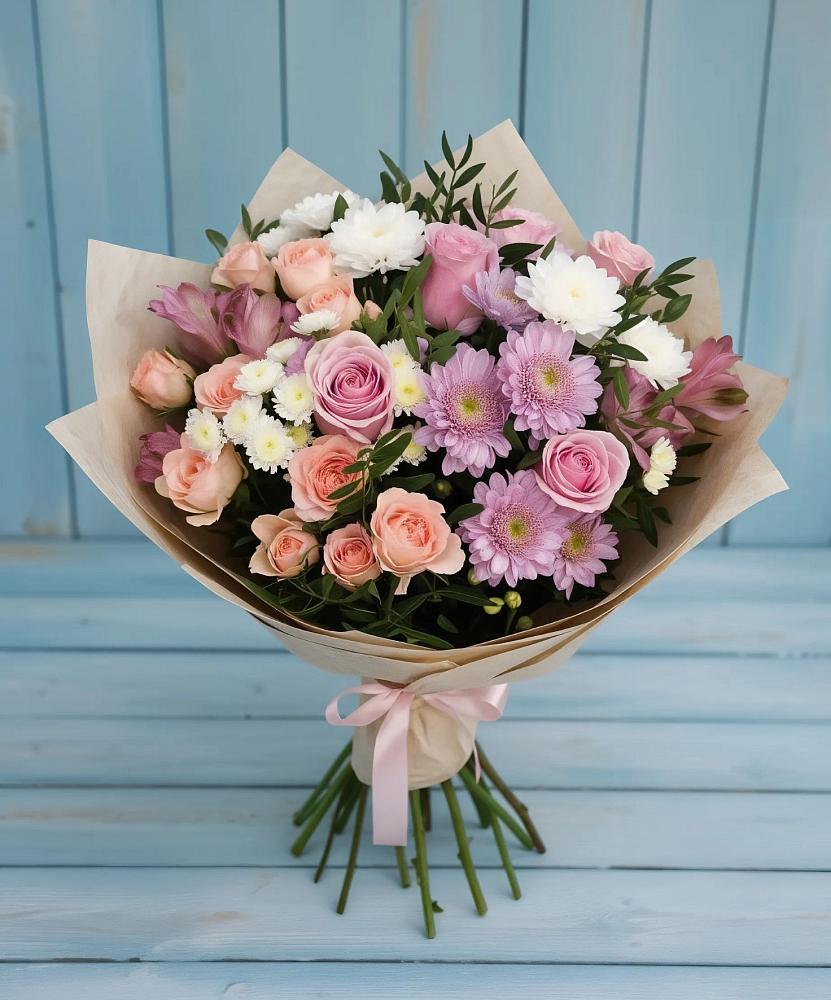 Букет цветов из: Хризантемы, Розы и Альстромерии в Воскресенске