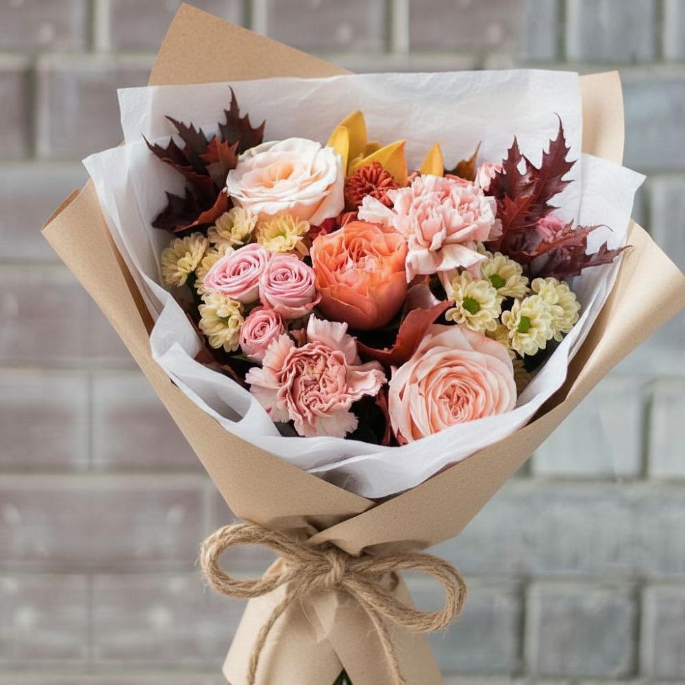 Букет цветов из: Гвоздики, Хризантемы и Розы в Воскресенске