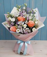 Букет цветов из:  Лизиантусы, Розы, Альстромерии и Гипсофила #REPLACE_PRED# Воскресенске