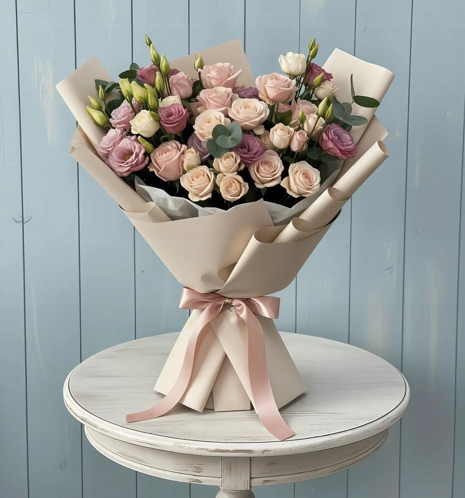 Букет цветов из: Розы и Лизиантусы в Воскресенске