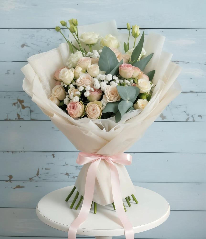 Букет цветов из: Розы и Лизиантусы в Воскресенске