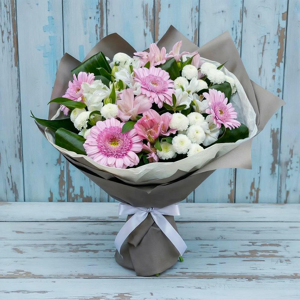 Букет цветов из: Герберы, Альстромерии и Хризантемы в Воскресенске